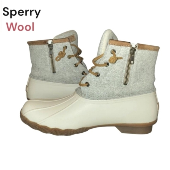 SPERRY Wool Topsider Saltwater Gulf Duck Boot Ivory Cream Waterproof Rain 10 - Picture 2 of 9